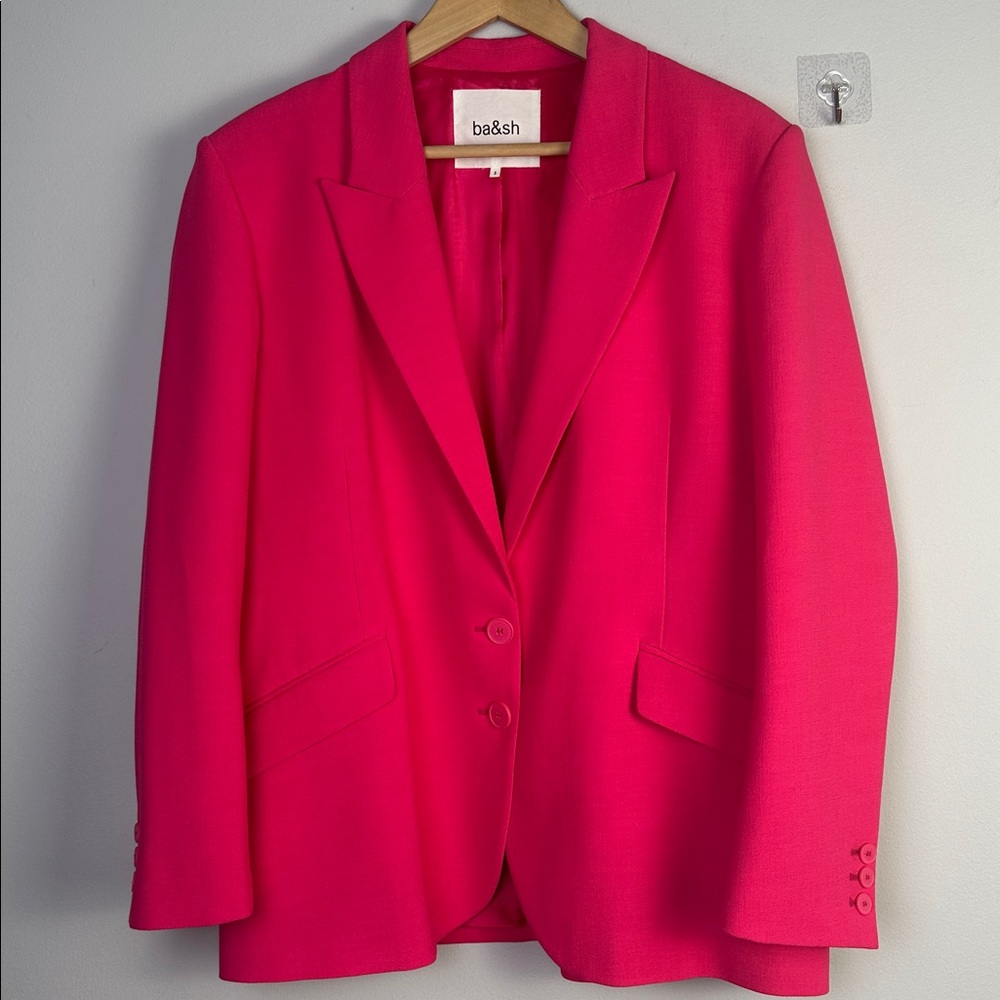 NEW BA&SH Cher Oversized Blazer Fuchsia Menswear Inspired Jacket Feminine Office - Picture 2 of 16